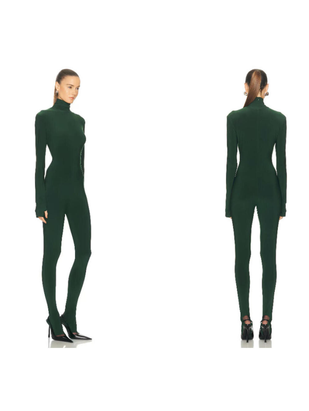 Norma Kamali Slim Fit Turtle Catsuit With Footsie in green S NWT $200 - Picture 2 of 10